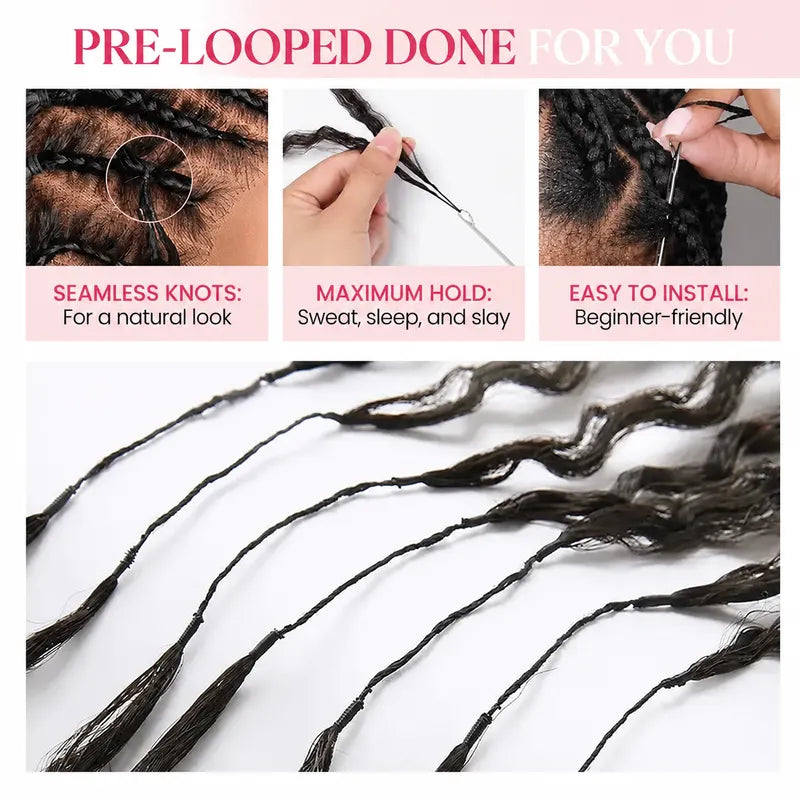 4-step installation guide for Ali Grace 99J Burgundy Burmese Curly crochet 100% human hair extensions, showing how to achieve a quick, secure, and natural-looking protective style.