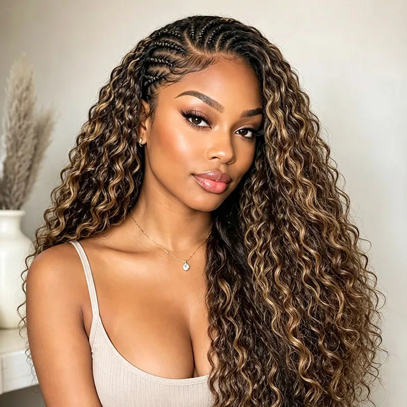 Ali Grace #4/27 Highlight Water Wave Crochet Hair Model Look with Soft Natural Waves, Rich Highlight Dimension, Full Volume Texture and Seamless Blend for Boho Braids