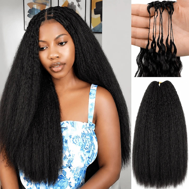 Ali Grace Kinky Straight Crochet Human Hair Extensions for Boho Braids with natural texture and seamless blend