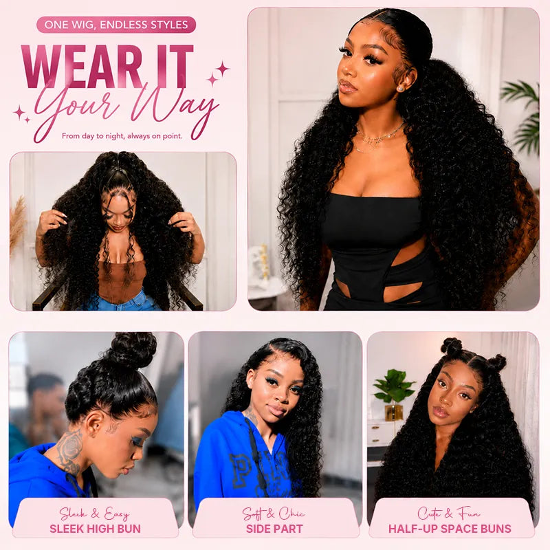 360 lace wig in deep wave texture with defined curls, volume, and natural bounce