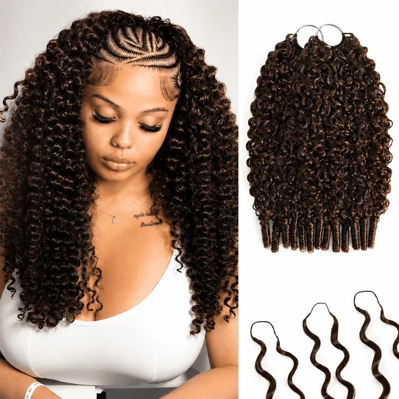 Chocolate Brown Kinky Curly Crochet Human Hair Extension showing realistic curl pattern, soft texture, and seamless blend for boho braids