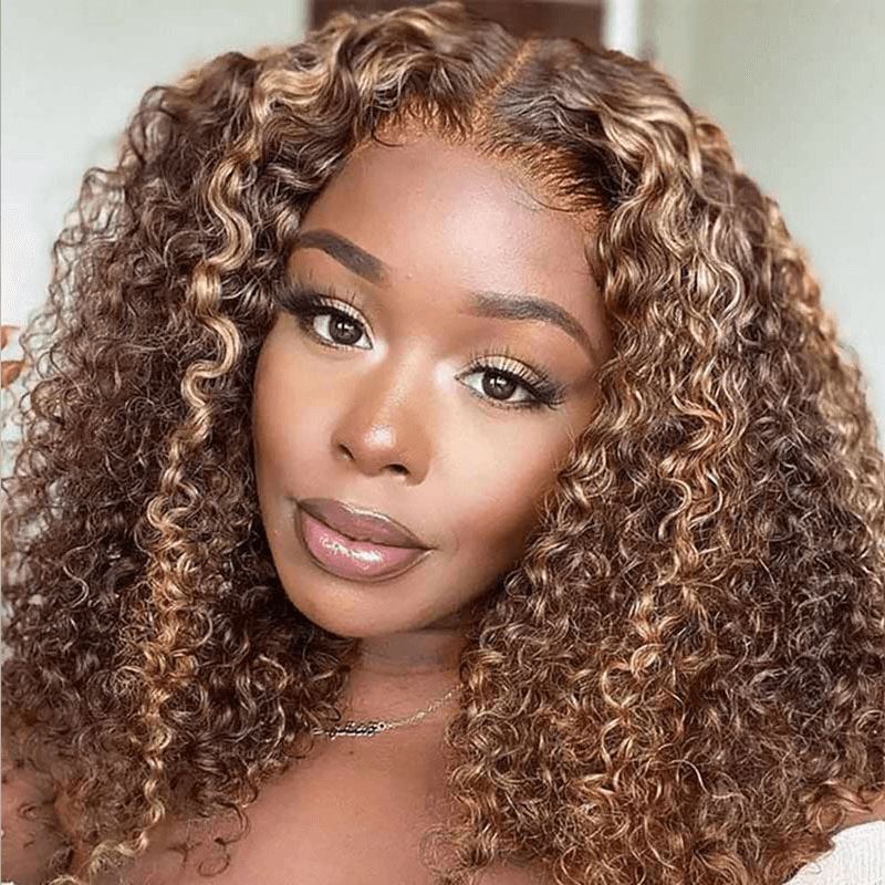 Aligrace 4x4 Lace Curly BoB Wigs Highlight Color