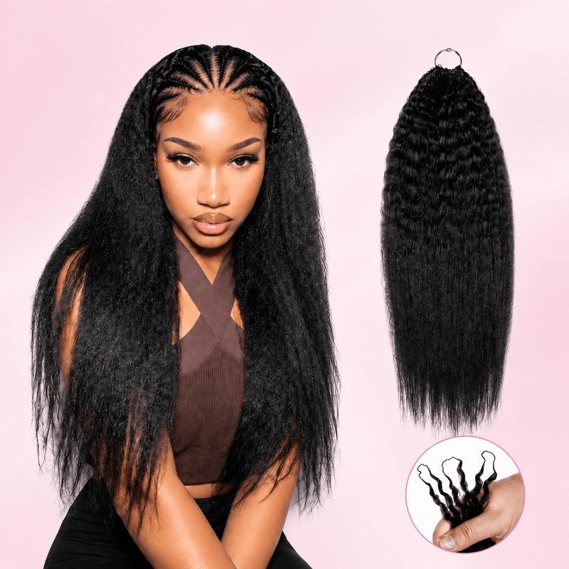 Kinky Straight Crochet Hair Extensions showing natural boho braid style, soft texture, and realistic human hair appearance