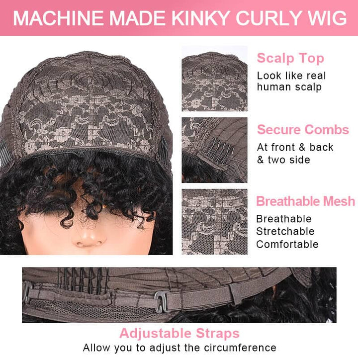 Ali Grace Full Machine Made Kinky Curly Wig With Bangs Lace Front Wig with Bang AliGrace 