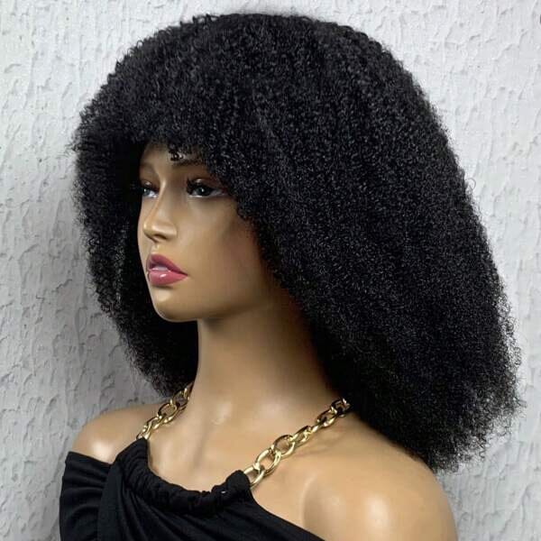 Aligrace Machine Made Afro Curly Human Hair Wig With Bangs
