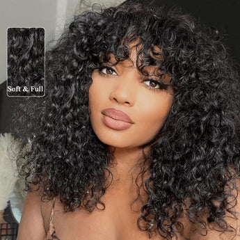 Aligrace MLG Series Machine Made Jerry Curly Short Bob Human Hair Wigs With Bangs