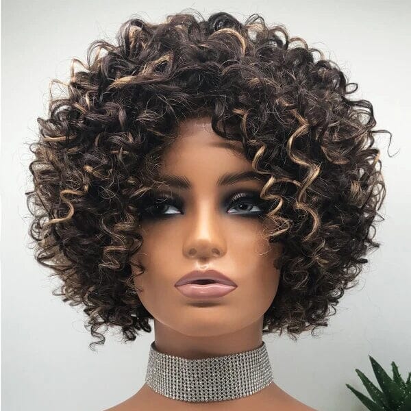 Aligrace Machine Made Deep Curly Wigs With Bangs Highlight Color