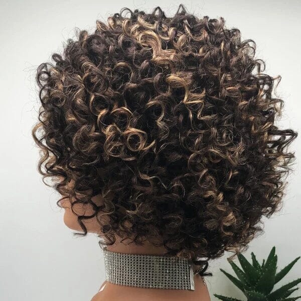Aligrace Machine Made Deep Curly Wigs With Bangs Highlight Color