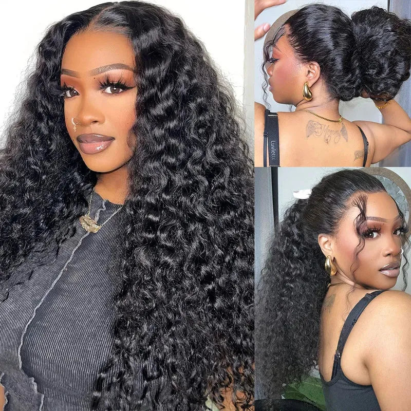 Pre-plucked 360 lace deep wave human hair wig with natural scalp appearance, soft waves and versatile styling options