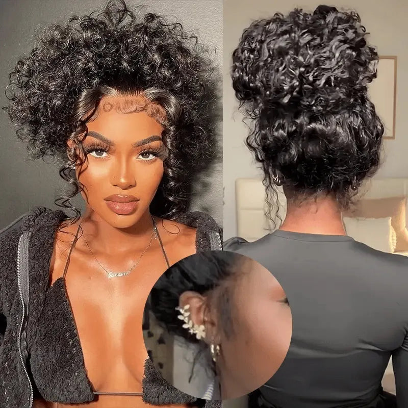 Pre-plucked 360 lace water wave human hair wig with bleached knots, a realistic hairline and natural-looking waves for versatile styling