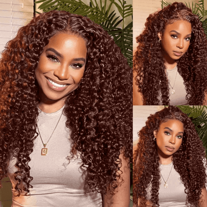Aligrace 13*4 Lace Jerry Curly Wig Reddish Brown Dark Auburn Color