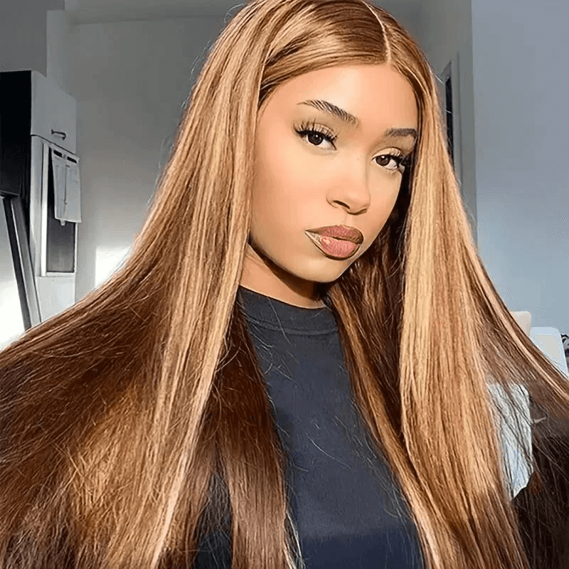 Aligrace Pre Bleached Tiny Knots 6x5 Pre-Cut Lace Straight P6/22 Highlight Color Wear &amp; Go Glueless Wig