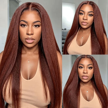 Aligrace 13x4 Lace Kinky Straight Wig Reddish Brown Color