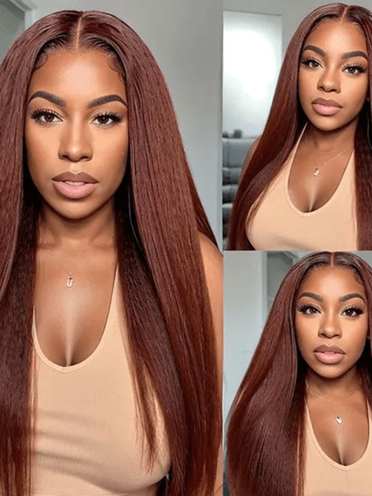 Aligrace 13x4 Lace Kinky Straight Wig Reddish Brown Color