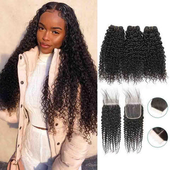 Ali Grace Kinky Curly Hair Bundles 3 Pcs With 4x4 Lace Closure 