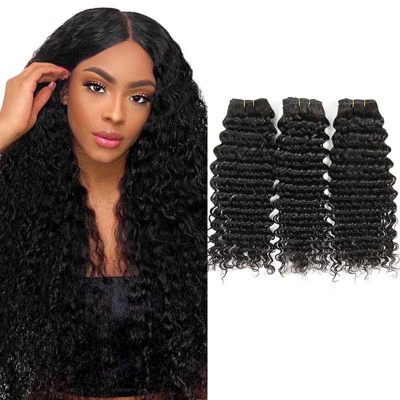 Ali Grace 12A Grace Deep Wave 3 Bundles Good Quality Hair Natural Black Color Deep Wave Hair Bundles AliGrace 101010 Malaysian 