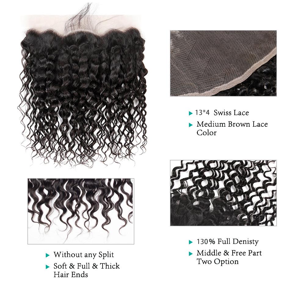 Ali Grace Water Wave Hair Bundles 3 Pcs with 13x4 Lace Frontal 