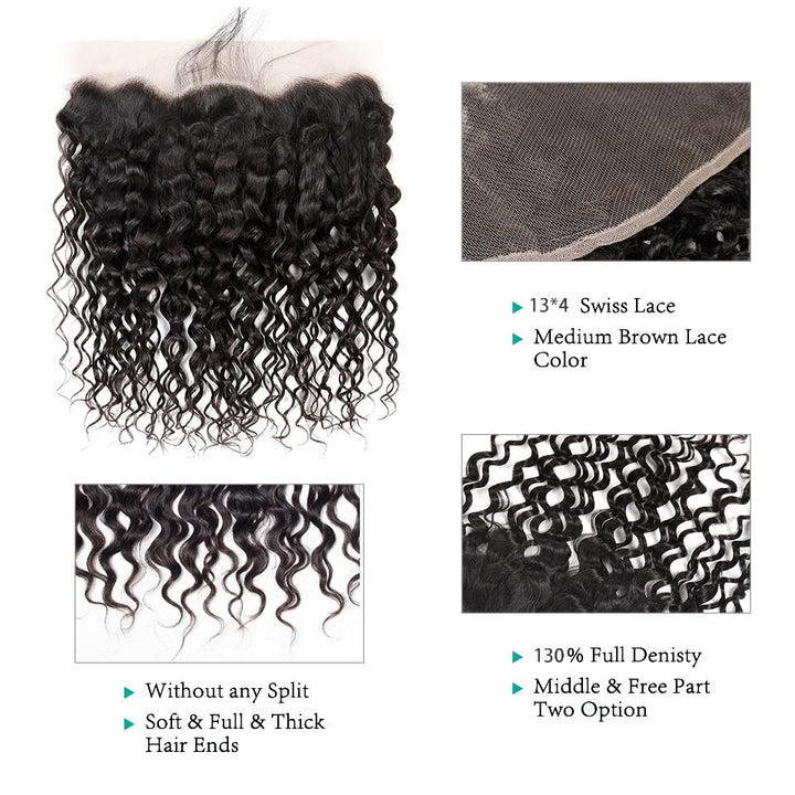 Ali Grace Water Wave Hair Bundles 3 Pcs with 13x4 Lace Frontal 