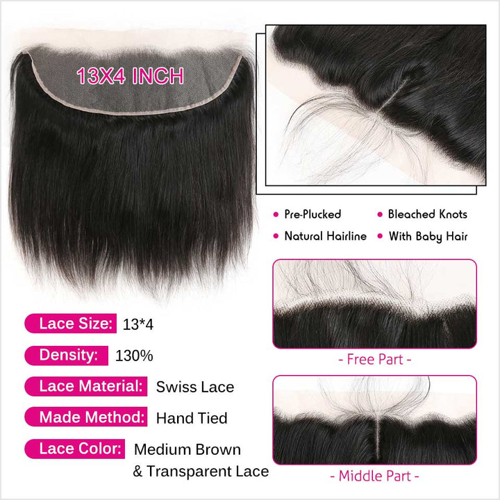 Ali Grace Straight Human Hair Bundles 3 Pcs With 13x4 Lace Frontal 