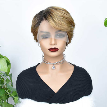 Aligrace T Part Lace Pixie Cut BoB Wigs 1B/27 