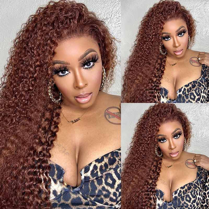 Aligrace 13*4 Lace Jerry Curly Wig Reddish Brown Dark Auburn Color 