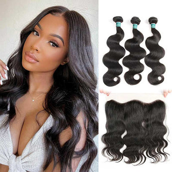 Ali Grace Peruvian Body Wave Hair Bundles 3 Pcs with 13x4 Lace Frontal