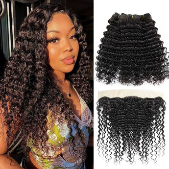 Ali Grace Deep Wave Hair Bundles 3 Pcs With 13x4 Lace Frontal 