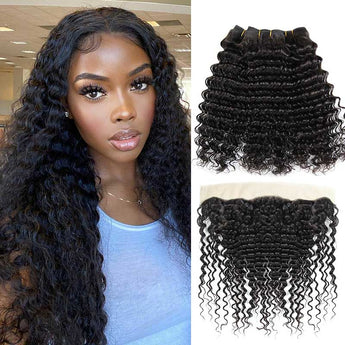 Ali Grace Deep Wave Hair Bundles 3 Pcs with 13x4 Lace frontal 