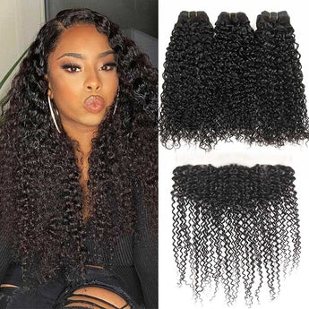 Ali Grace Kinky Curly Hair Bundles 3 Pcs With 13x4 Lace Frontal 