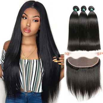 Ali Grace Straight Hair Bundles 3 Pcs With 13x4 Lace Frontal