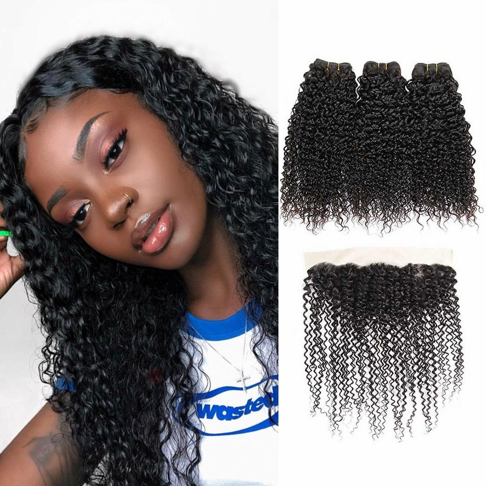 Ali Grace Kinky Curly Hair Weave 3 Pcs With 13x4 Lace Frontal