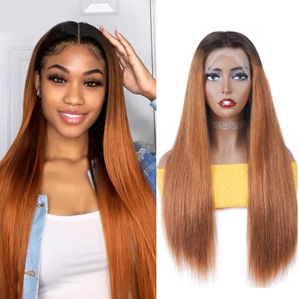 Aligrace 4x4 Lace Closure Straight Human Hair Wigs T1b/30# Color