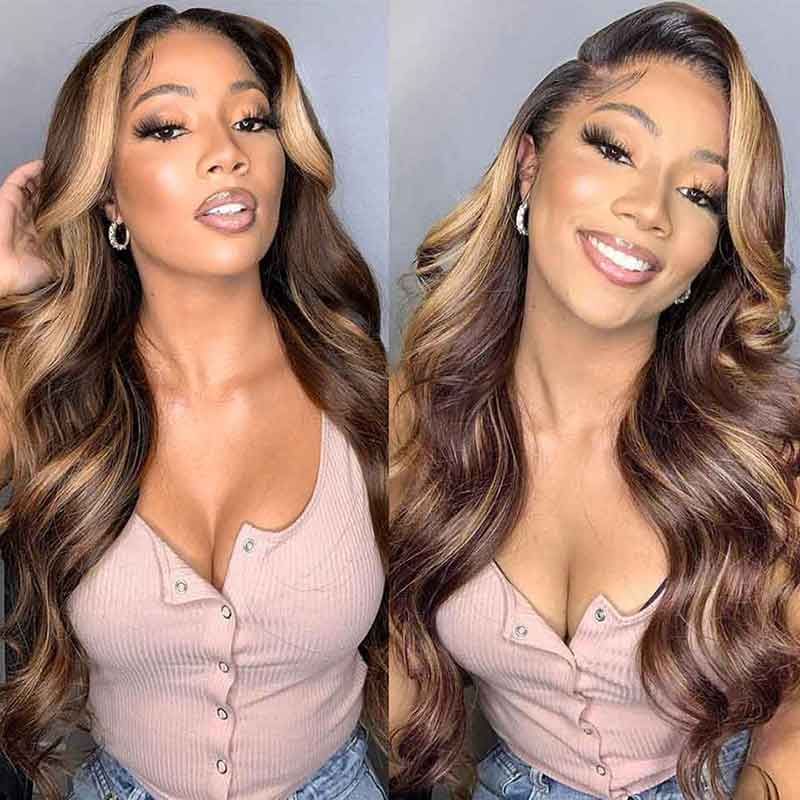 Aligrace 13x4 Frontal Lace Body Wave Glueless Wig 4/27 Highlight Color