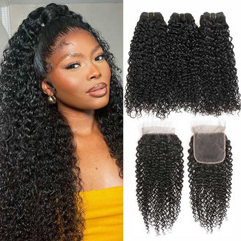 Ali Grace Kinky Curly Hair Bundles 3 Pcs With 4x4 Lace Closure 