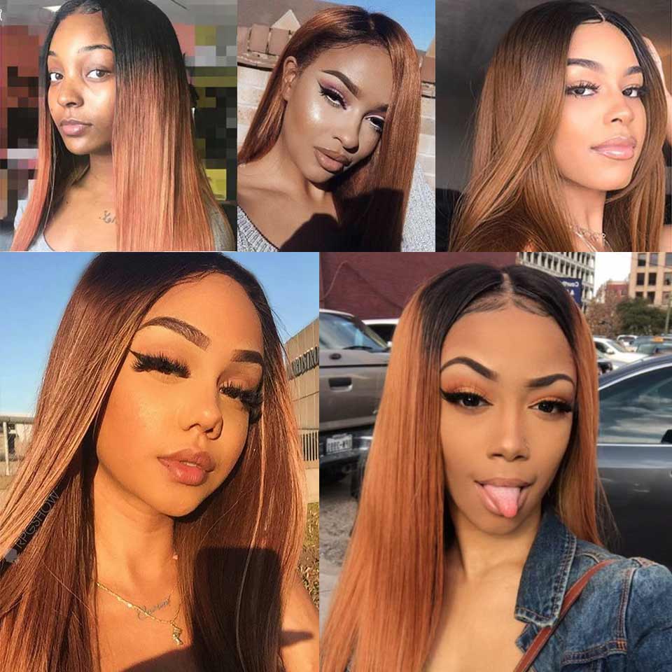 Aligrace 4x4 Lace Closure Straight Human Hair Wigs T1b/30# Color