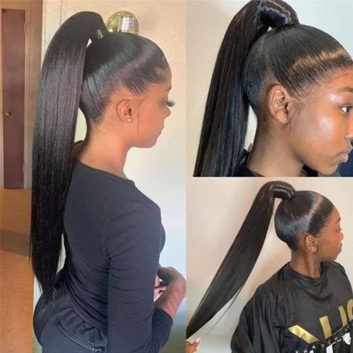 Ali Grace Straight Clip In Weave Ponytail Hair Extensions Human Hair Wrap Around High Ponytail With Weave 4x4 5x5 6x6 Lace Closure Wig AliGrace 
