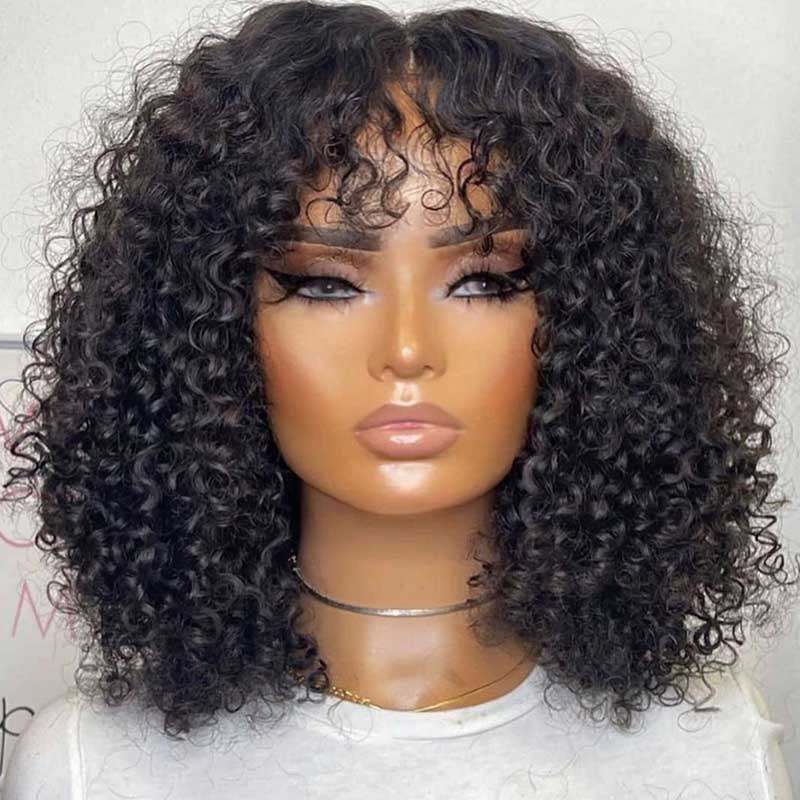 Ali Grace 12A Grade Kinky Curly Wig Brazilian Human Hair Wigs With Bangs Full Machine Made Fringe Wigs Lace Front Wig with Bang AliGrace 