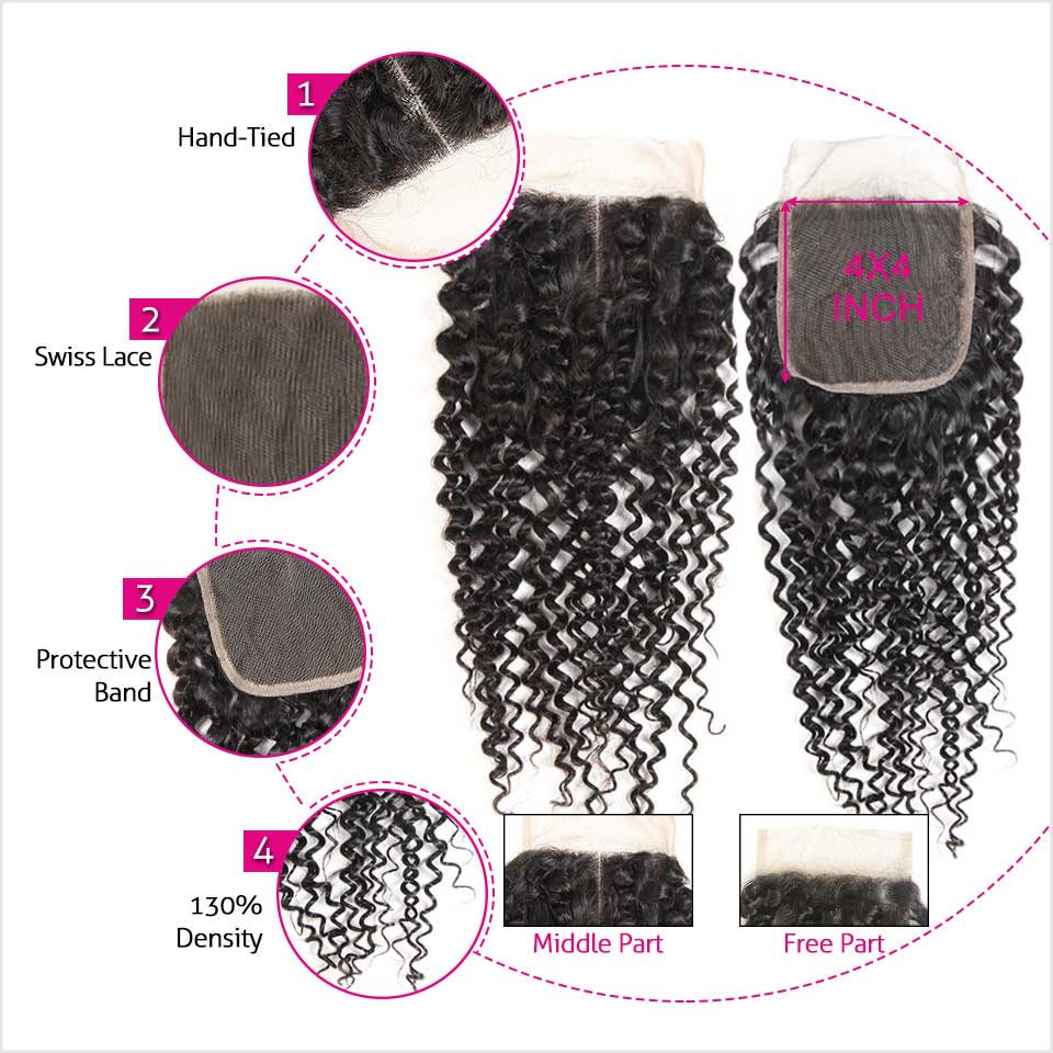 Ali Grace Kinky Curly Hair Bundles 3 Pcs With 4x4 Lace Closure 