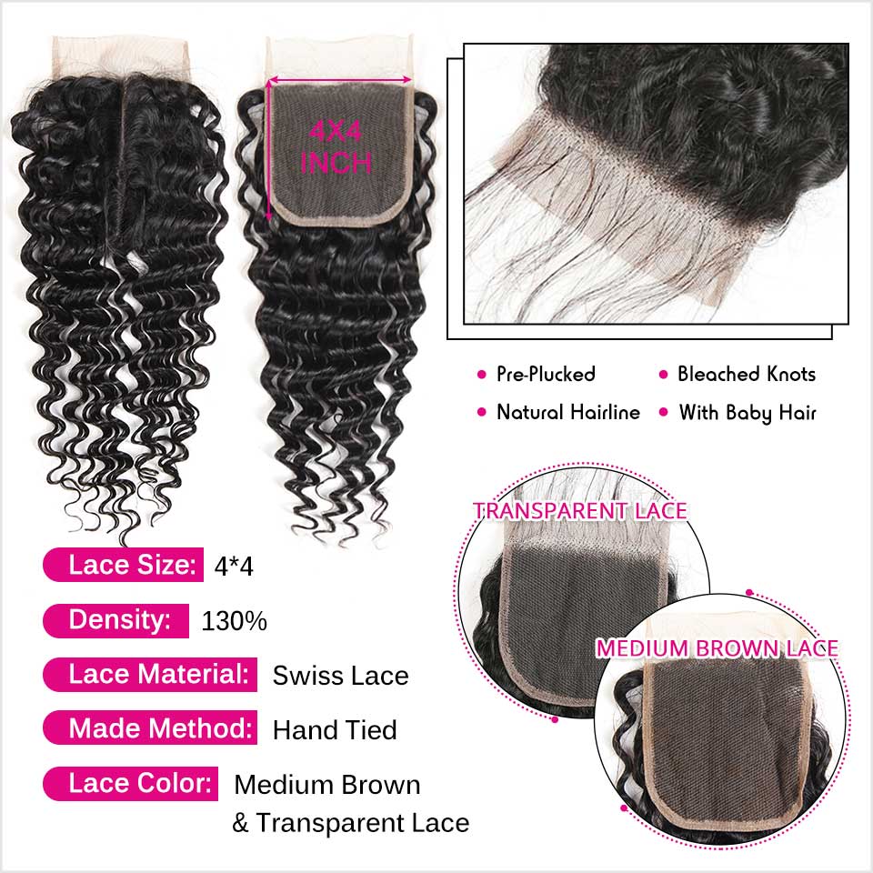 Ali Grace Deep Wave Hair Wave 3 Pcs With 4x4 Lace Closure 