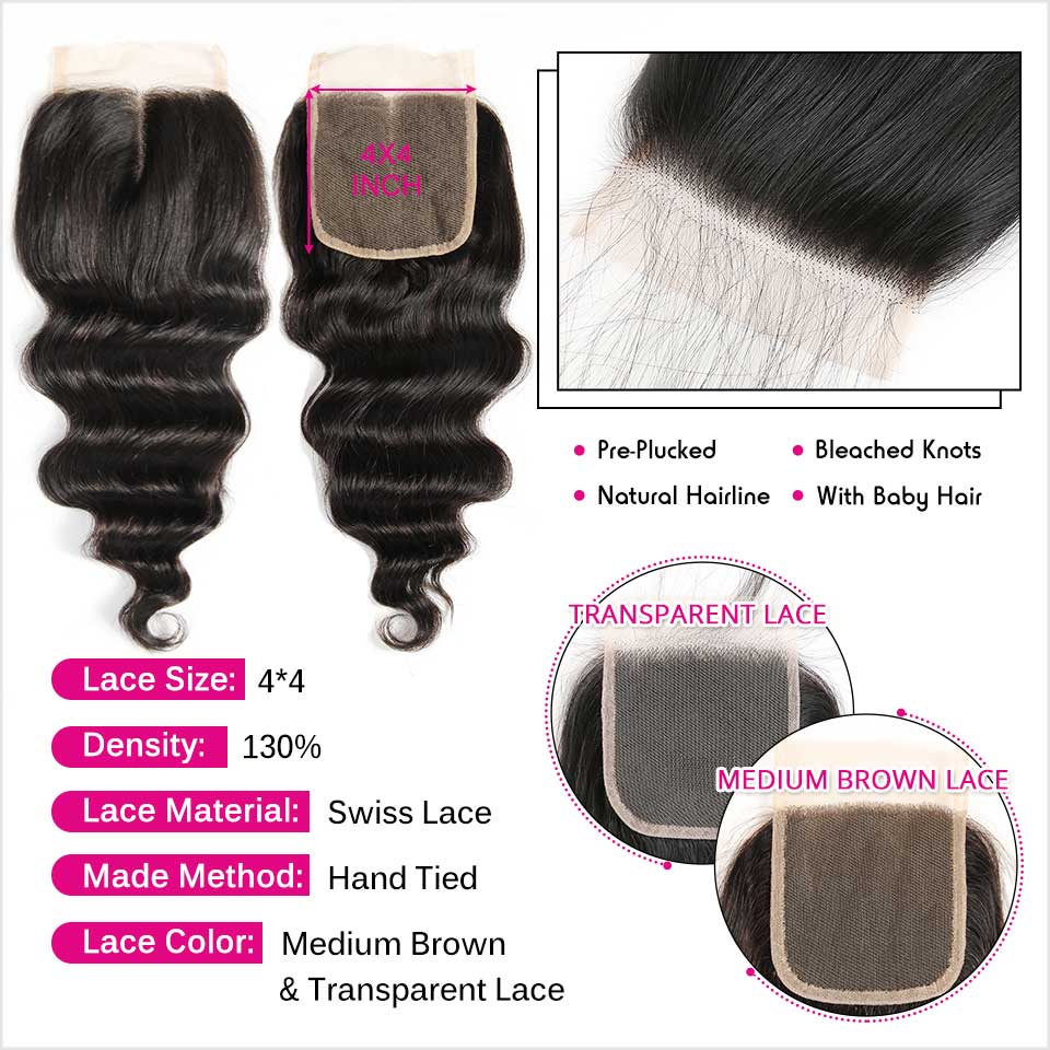 Ali Grace Loose Wave Hair Bundles 3 Pcs With 4x4 Lace Closure