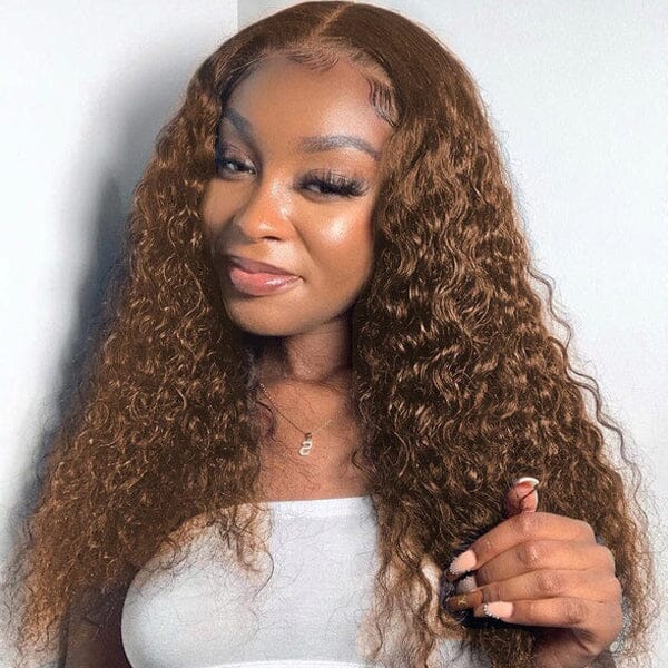 Aligrace 13x4 Lace Curly Human Hair Wigs #4 Dark Brown Chocolate Color