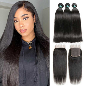 Products Ali Grace Brazilian Straight Hair Bundles 3 Pcs With 4x4 Lace Closure