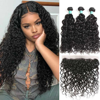 Ali Grace Water Wave Hair Bundles 3 Pcs with 13x4 Lace Frontal 