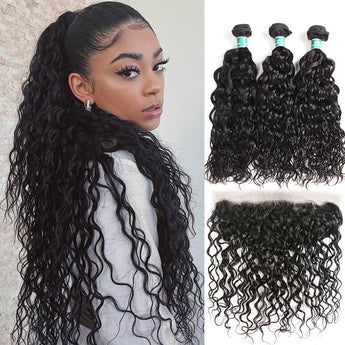 Ali Grace Water Wave Hair Bundles 3 Pcs with 13x4 Lace Frontal 