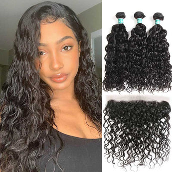 Ali Grace Water Wave Hair Bundles 3 Pcs With 13x4 Lace Frontal 