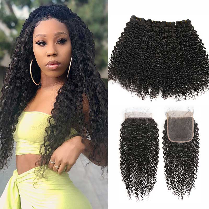 Ali Grace Kinky Curly Hair Weave Bundles 3 Pcs with 13x4 Lace Frontal