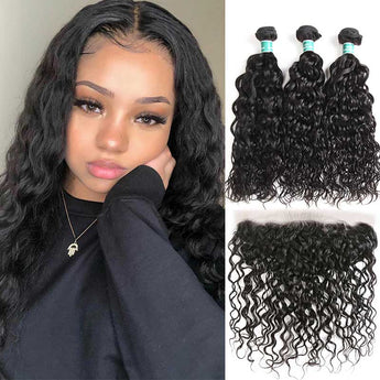 Ali Grace Water Wave Hair Bundles 3 Pcs With 13x4 Lace Frontal 