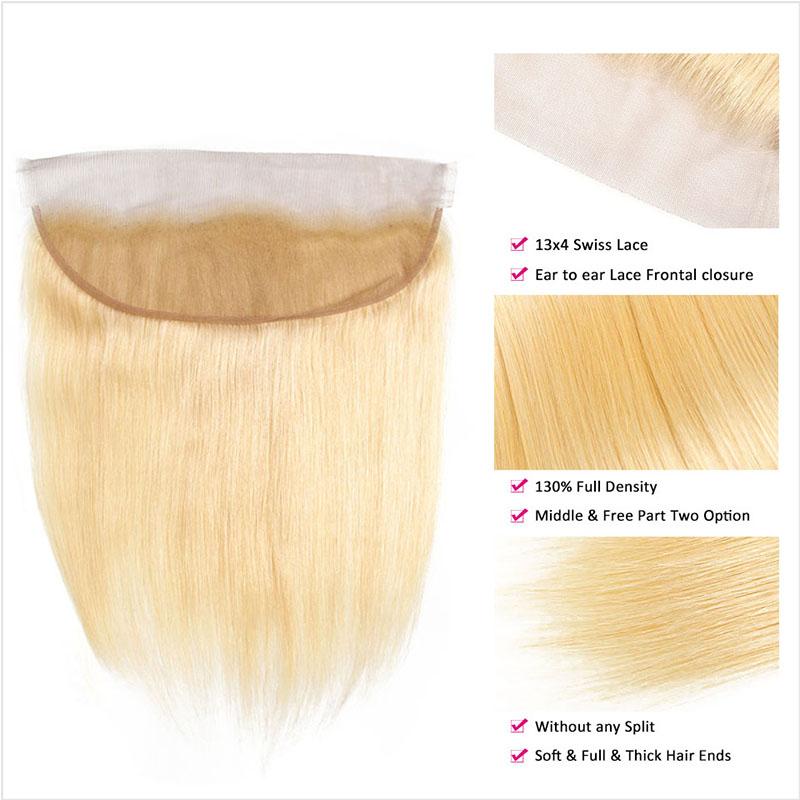 Ali Grace Straight Hair Bundles 3 Pcs With 13x4 Lace Frontal Blonde Color