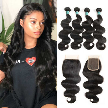 Ali Grace Peruvian Body Wave Hair Bundles 4 Pcs With 4x4 Lace Closure