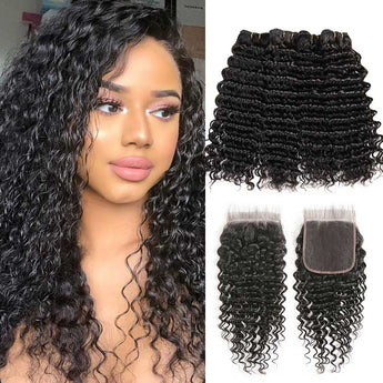 Ali Grace Deep Wave Hair Weave 4 Pcs With 4x4 Lace Closure 